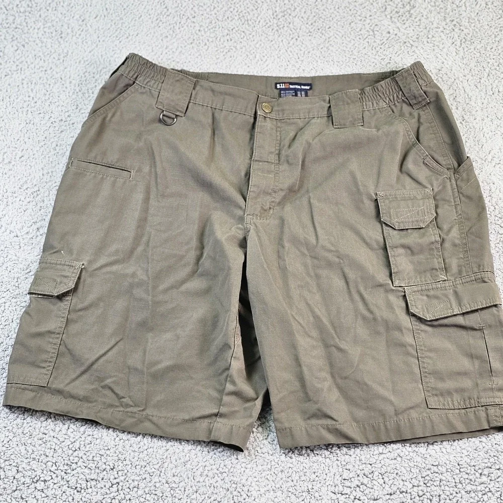 5.11 Tactical Cargo Shorts Mens 40 Green Ripstop Elastic Waist 10 Inseam Utility